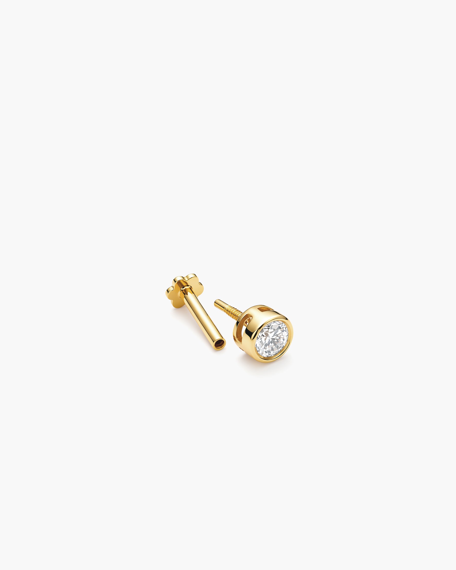 Diamond Basel Stud 3mm Single - 14K Yellow Gold Lab Grown Diamond Split Profile