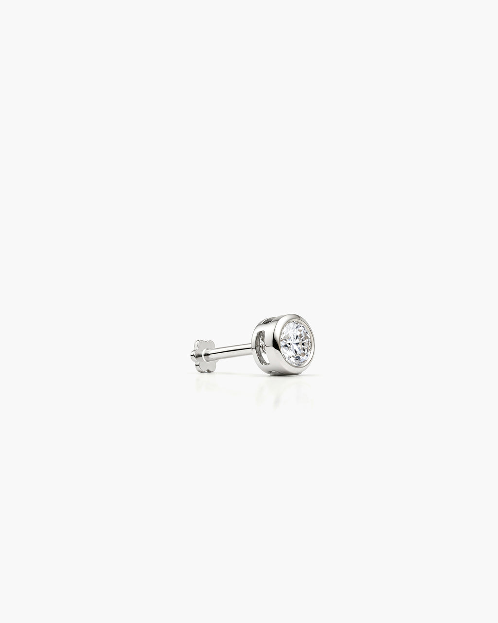 Diamond Basel Stud 3.8mm Single - 14K White Gold Lab Grown Diamond Side Profile