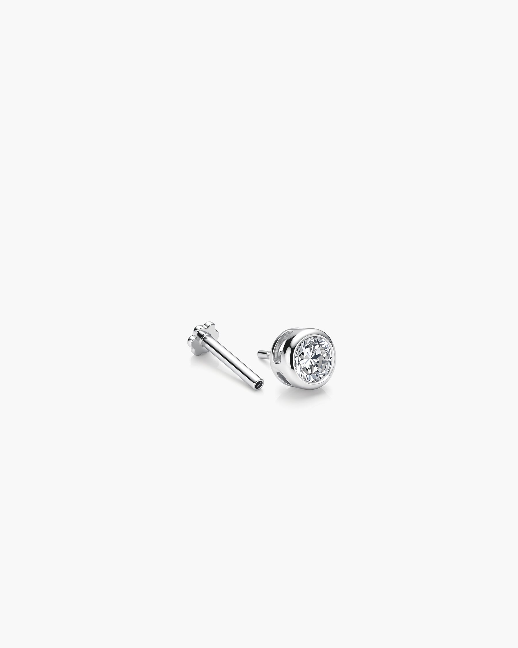 Diamond Basel Stud 3.8mm Single - 14K White Gold Lab Grown Diamond Split Profile