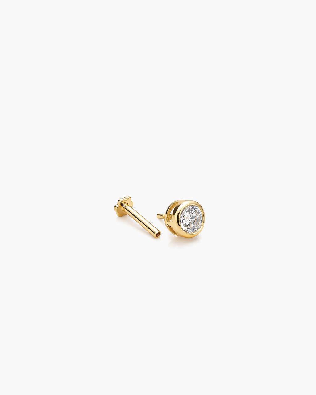 Diamond Basel Stud 3.8mm Single - 14K Yellow Gold Lab Grown Diamond Split Profile