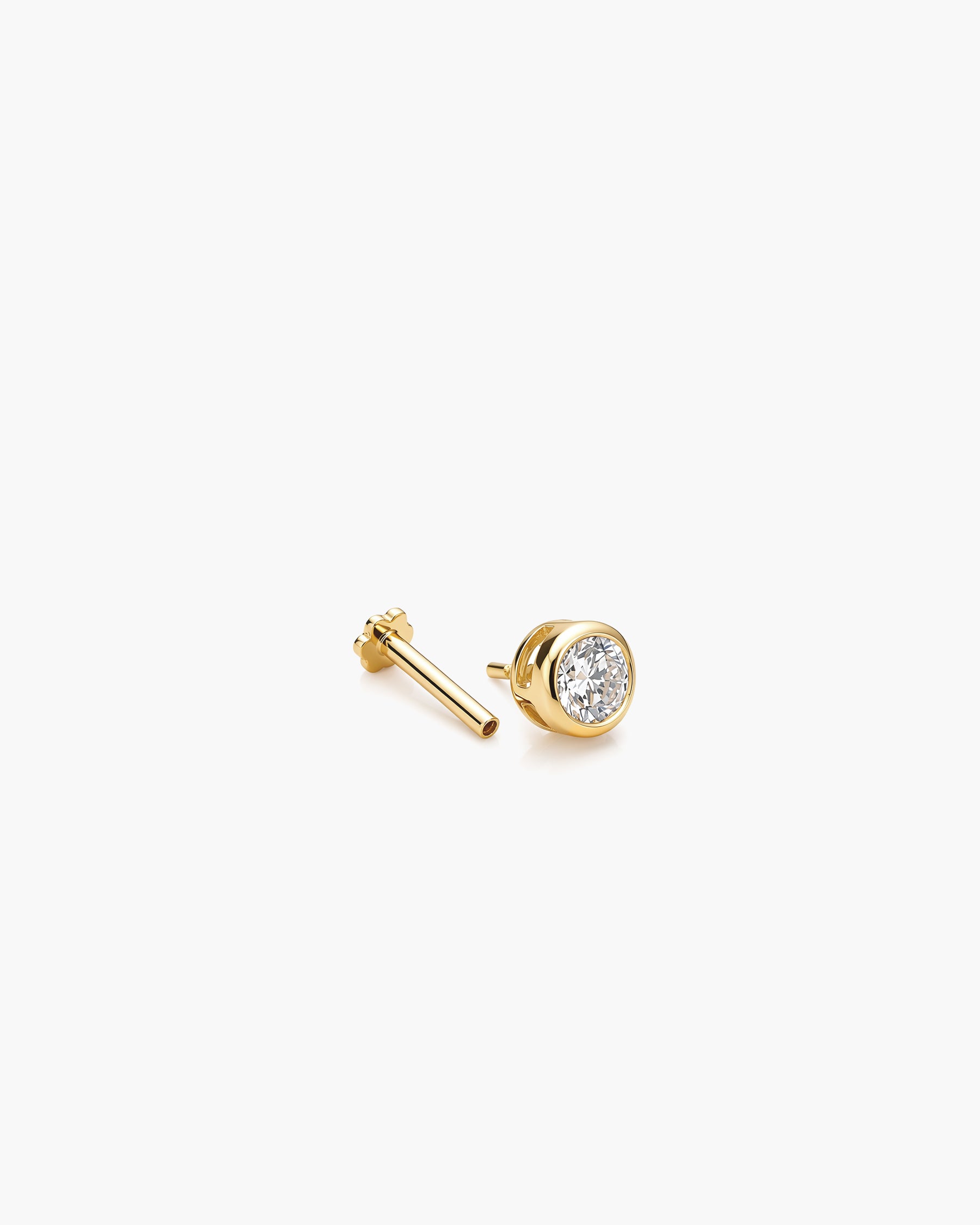 Diamond Basel Stud 3.8mm Single - 14K Yellow Gold Lab Grown Diamond Split Profile