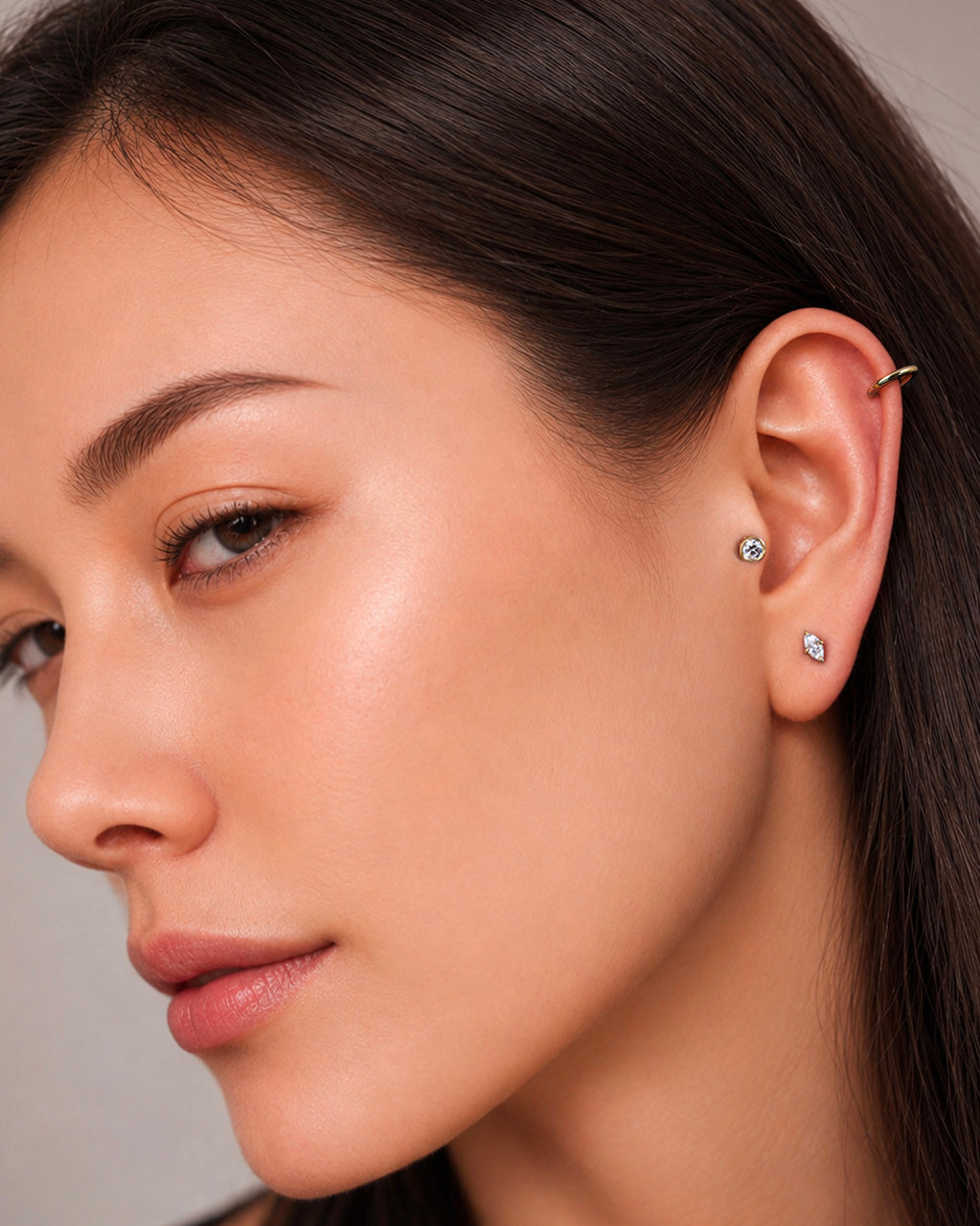 Marquise Diamond Stud - 14K Yellow Gold Lab Grown Marquise Diamond Side Profile Model