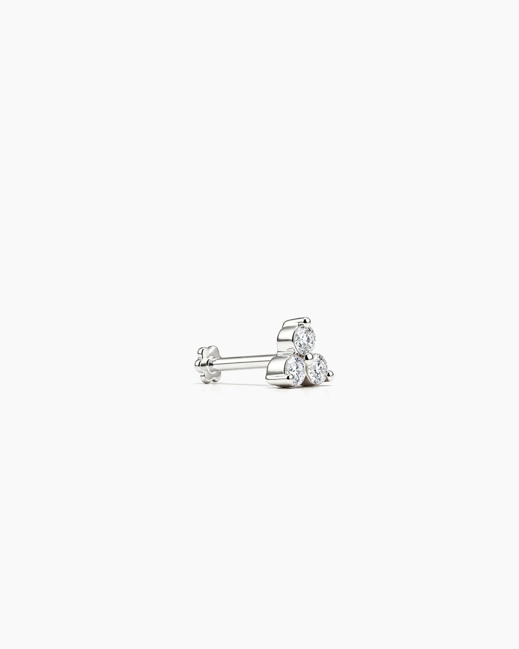 Trio Diamond Stud Single - 14K White Gold Lab Grown Diamond Side Profile