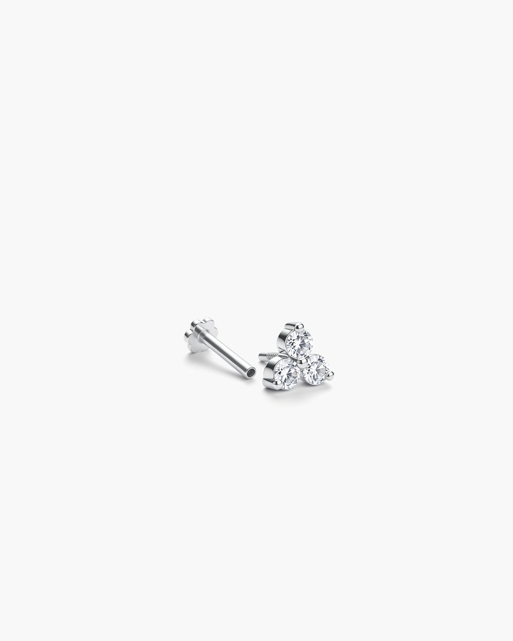 Trio Diamond Stud Single - 14K White Gold Lab Grown Diamond Split Profile