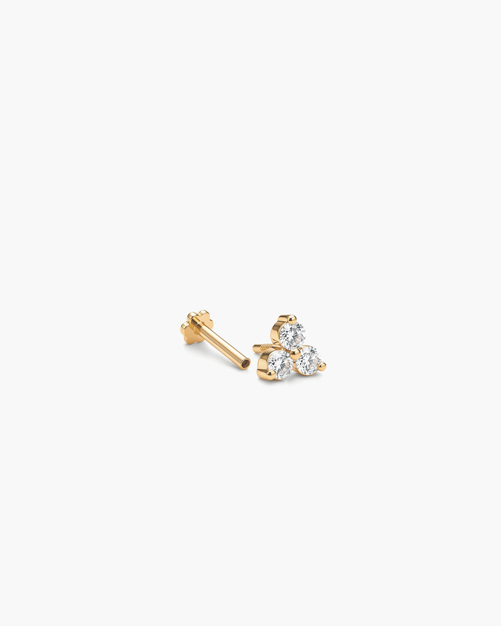Trio Diamond Stud Single - 14K Yellow Gold Lab Grown Diamond Split Profile