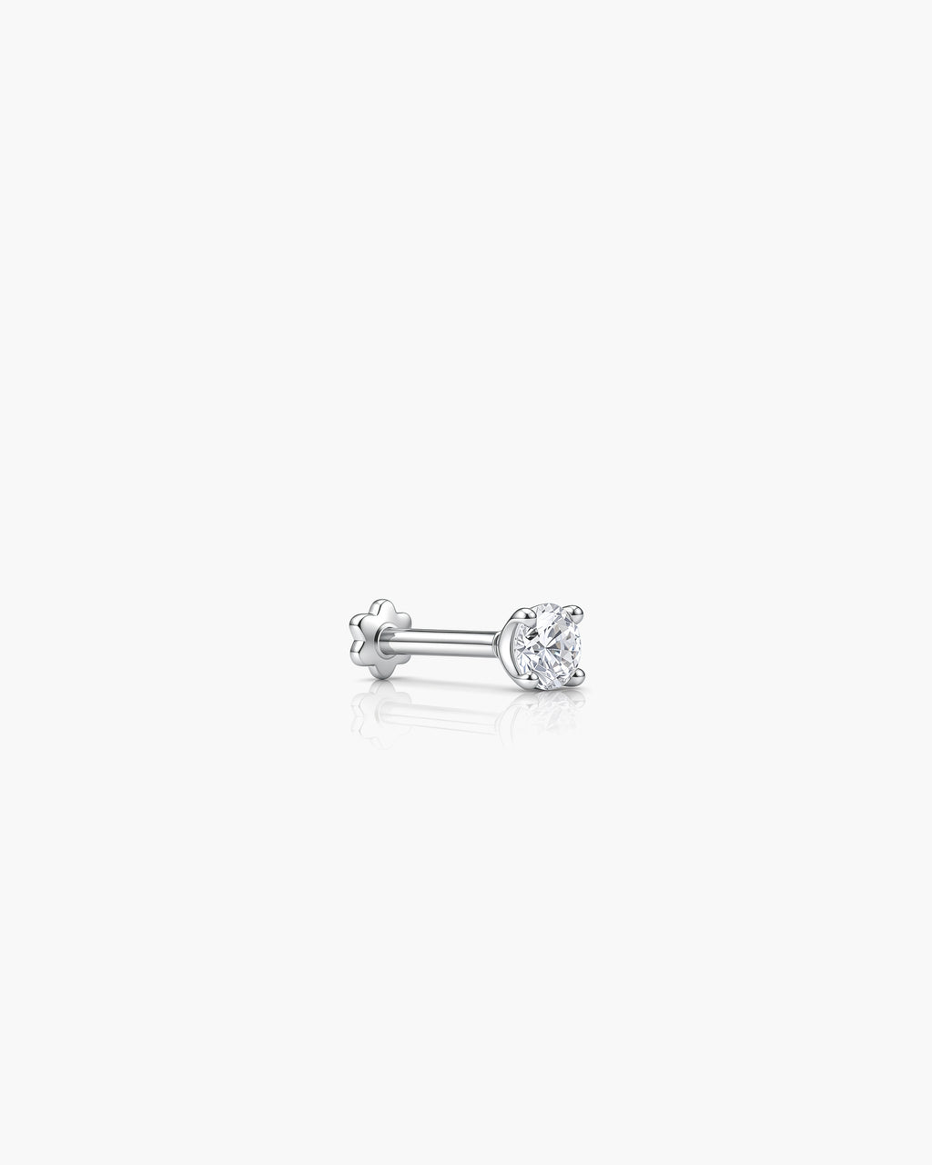 Diamond Stud 4 Prong 3.2mm Single - 14K White Gold Lab Grown Diamond Side Profile