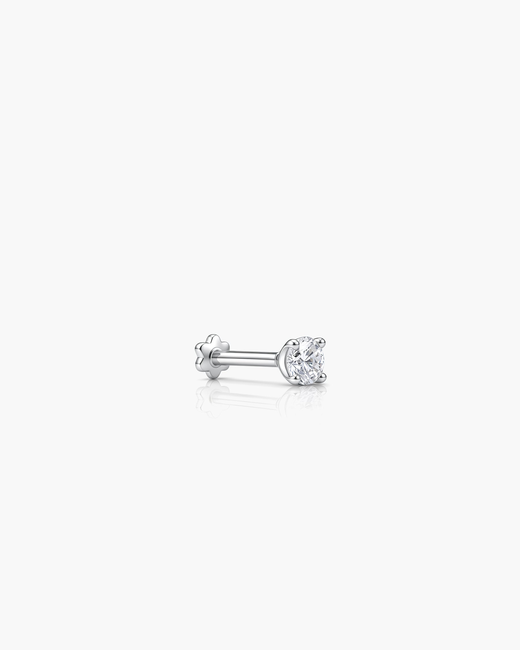 Diamond Stud 4 Prong 3.2mm Single - 14K White Gold Lab Grown Diamond Side Profile