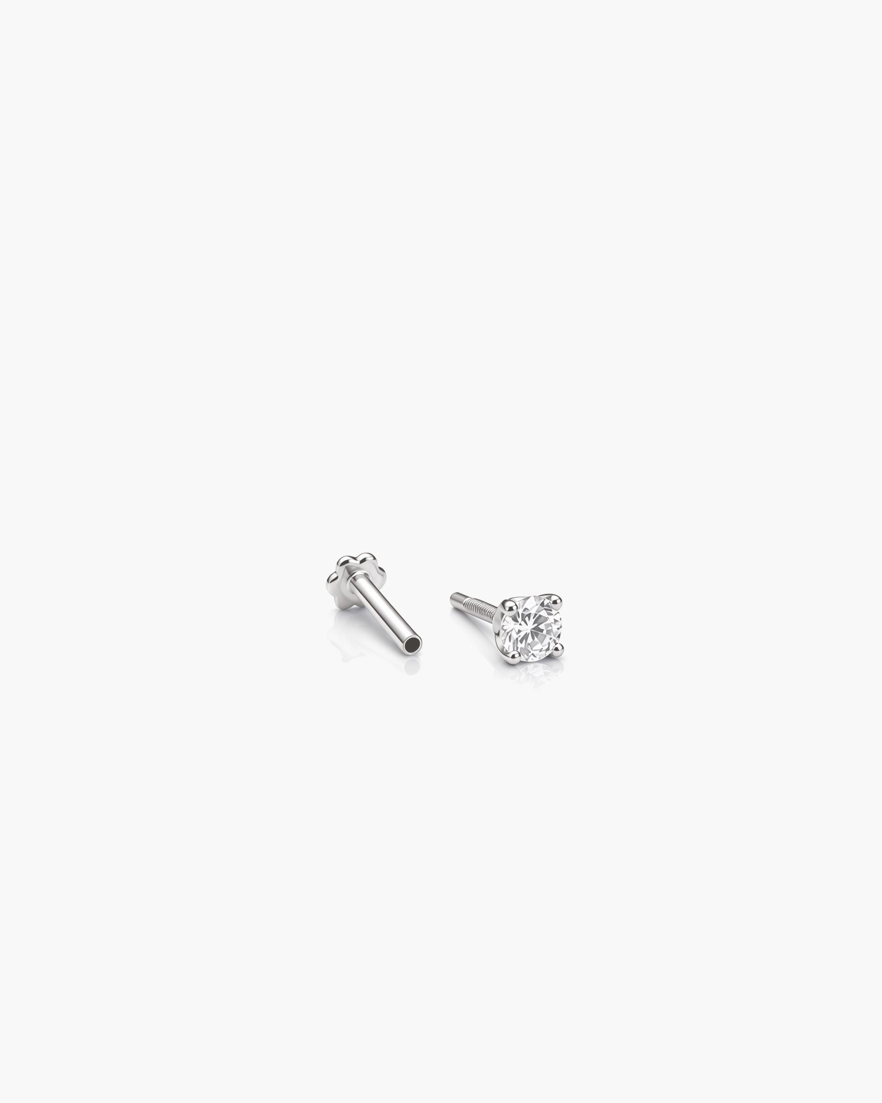 Diamond Stud 4 Prong 3.2mm Single - 14K White Gold Lab Grown Diamond Split Profile