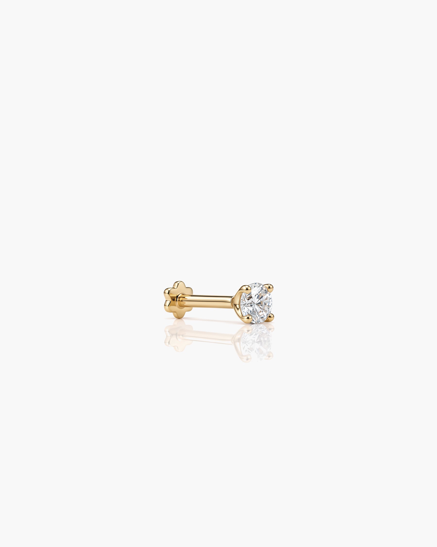 Diamond Stud 4 Prong 3.2mm Single - 14K Yellow Gold Lab Grown Diamond Side Profile