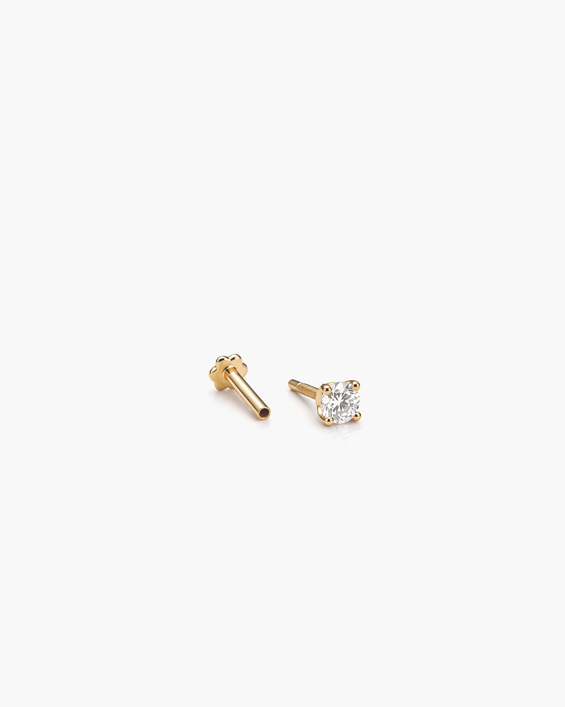 Diamond Stud 4 Prong 3.2mm Single - 14K Yellow Gold Lab Grown Diamond Split Profile