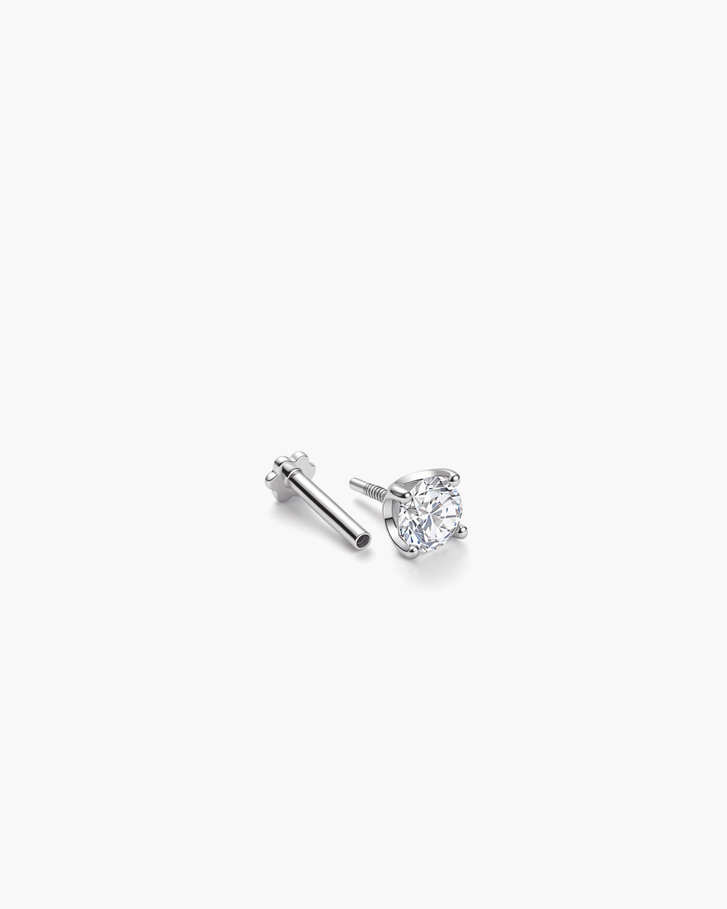 Diamond Stud 4 Prong 4.2mm Single - 14K White Gold Lab Grown Diamond Split Profile