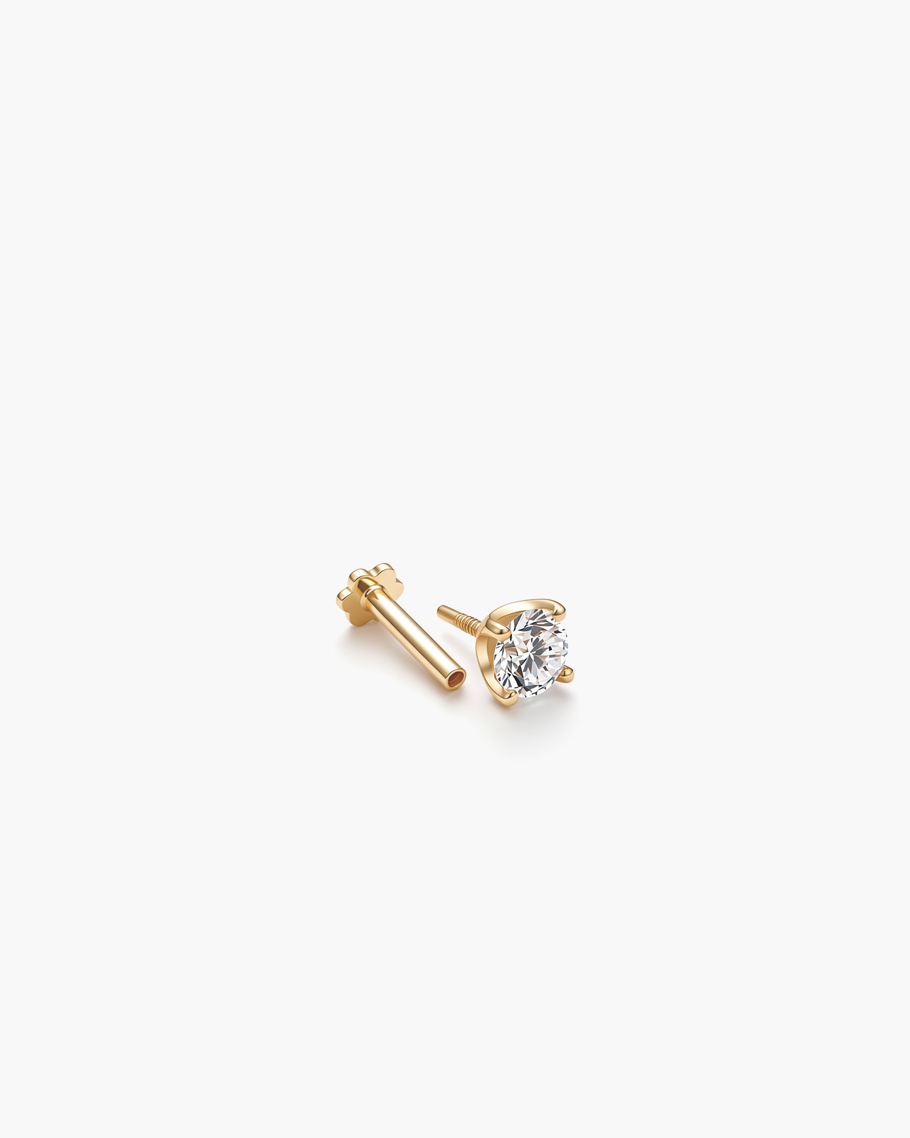 Diamond Stud 4 Prong 4.2mm Single - 14K Yellow Gold Lab Grown Diamond Split Profile