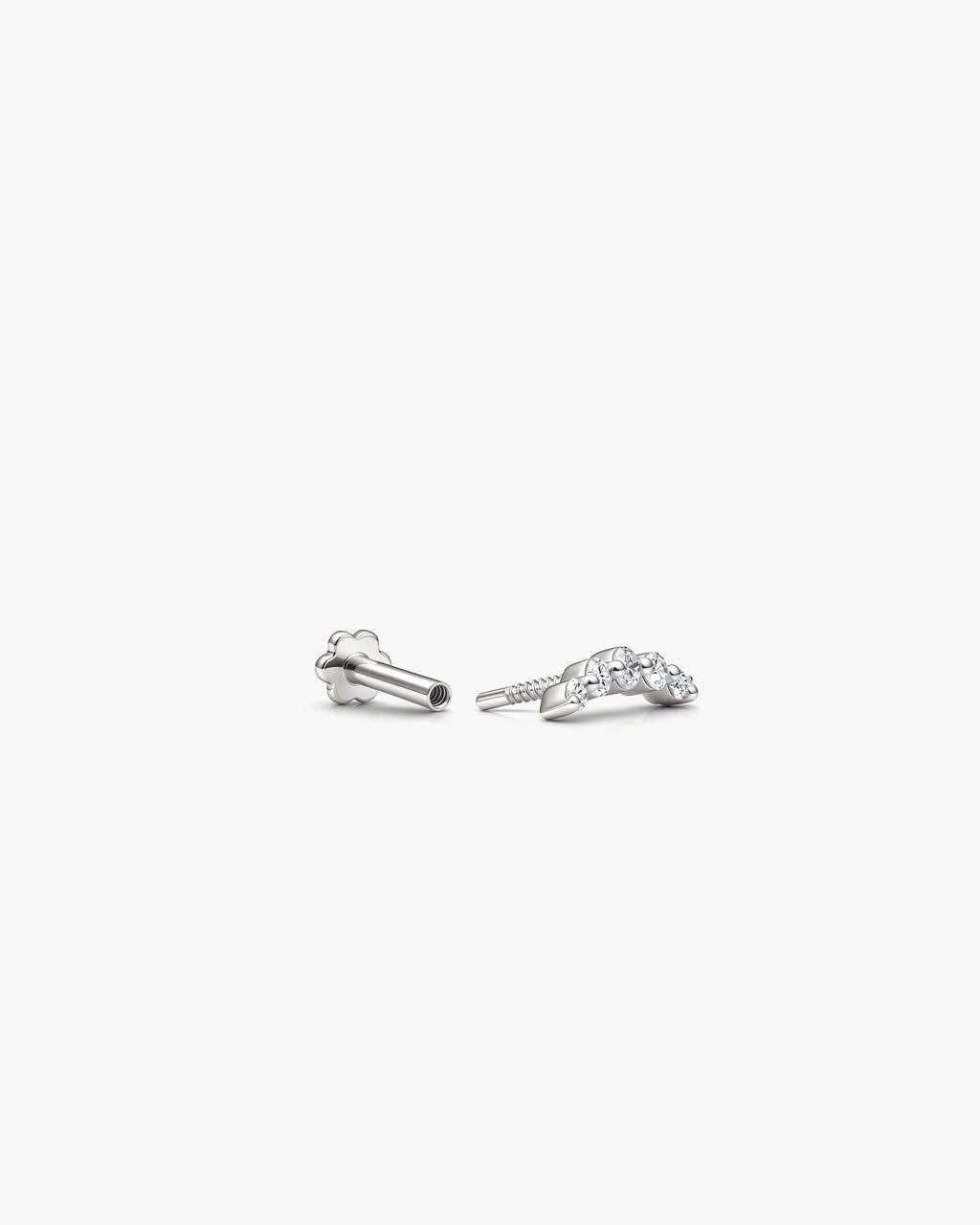 Diamond Curve Stud Single - 14K White Gold Lab Grown Diamond Split Profile