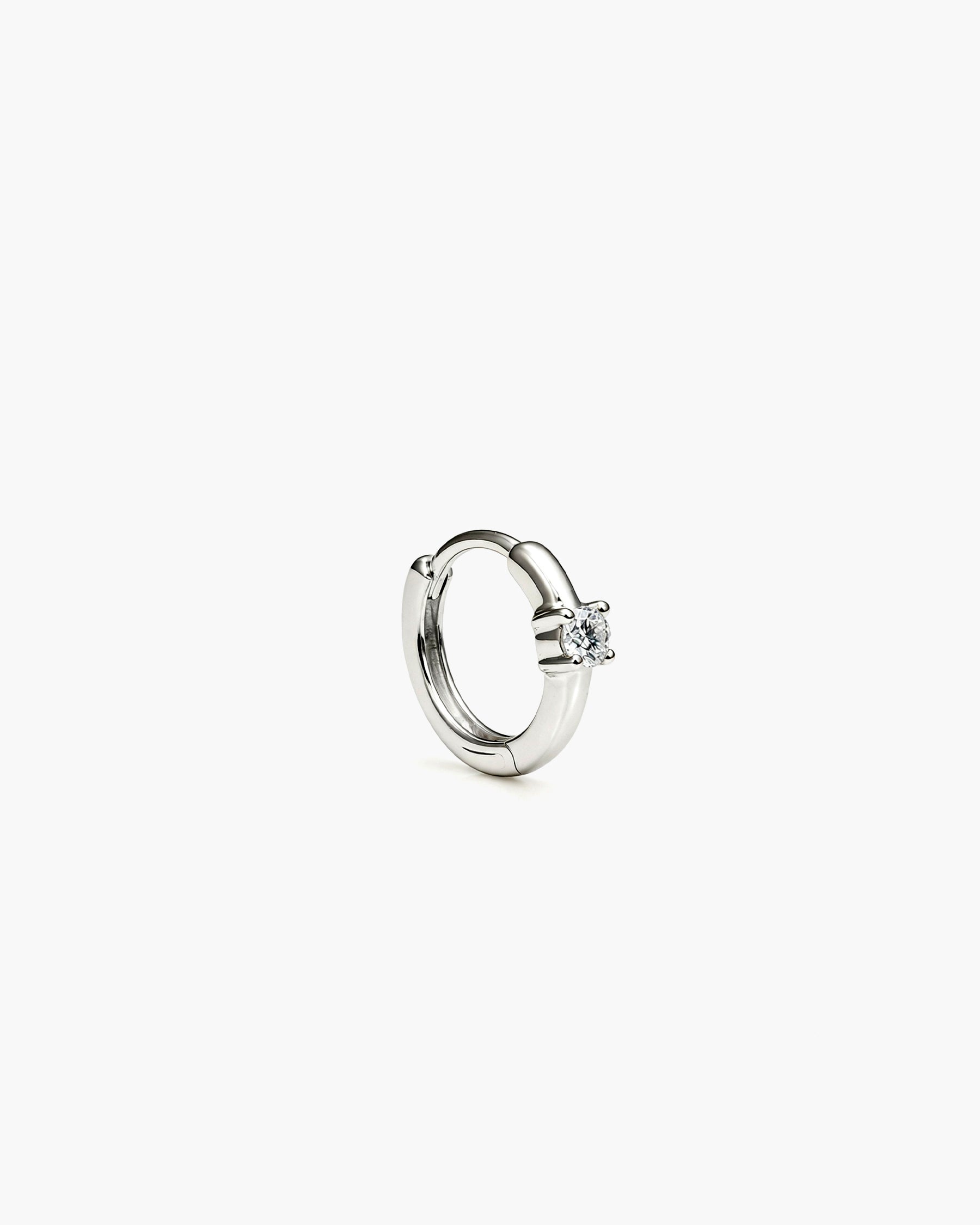 Diamond Dot Hoop Mini Single - 14K White Gold Lab Grown Diamond