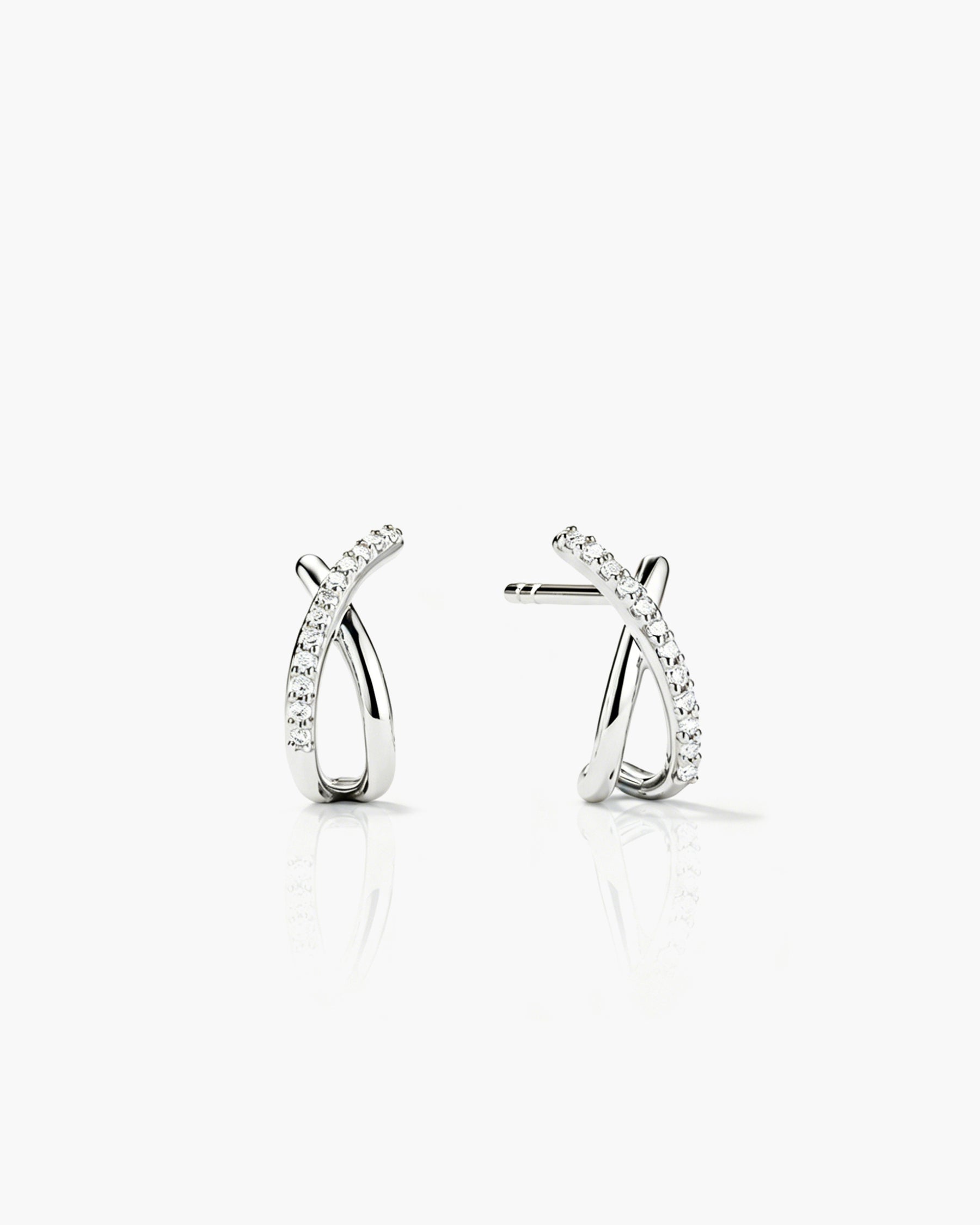 Luna Pave Diamond Bar Studs - Sterling Silver Lab Grown Diamond