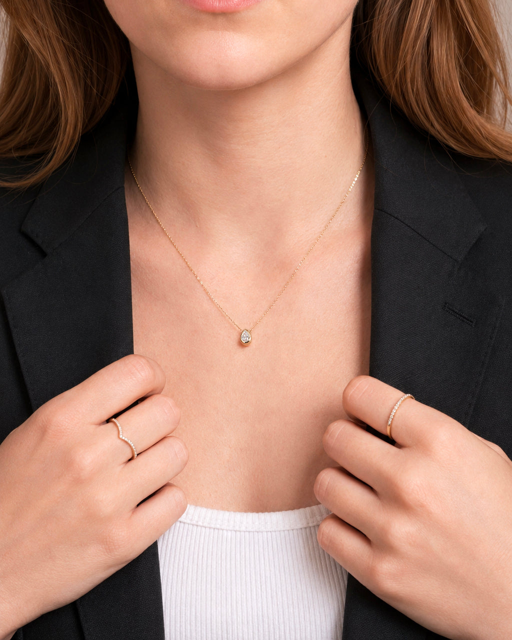 Lumi Pear Diamond Necklace - 14K Gold Lab Grown Diamond Lifestyle