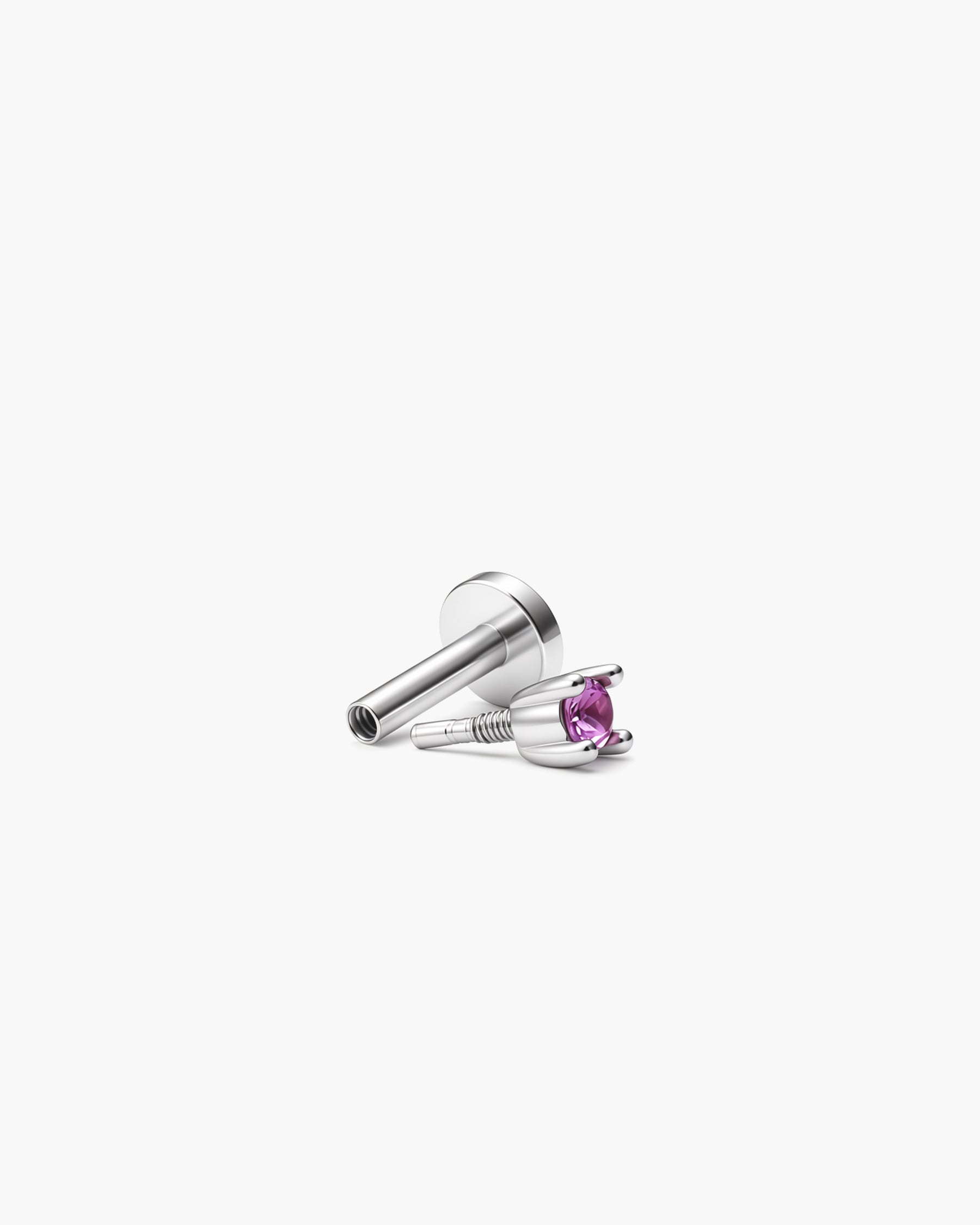 Babe Natural Pink Sapphire Stud Single - Titanium Natural Pink Sapphire Split Profile