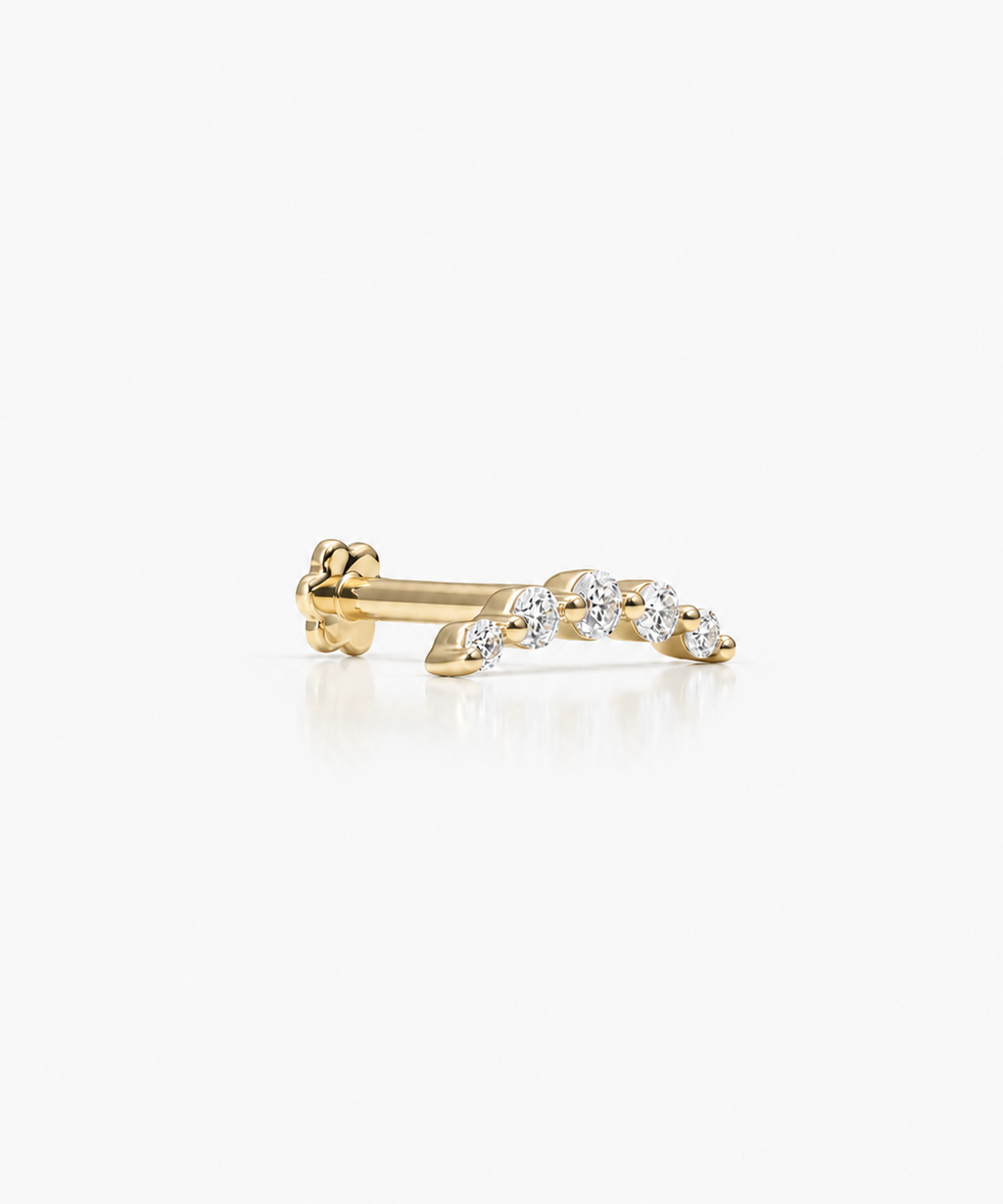 Diamond Curve Stud - 14K Yellow Gold Natural Diamond Side Profile
