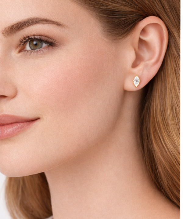 Marquise Diamond Studs - 18K Gold Vermeil Lab Grown Marquise Diamond Lifestyle