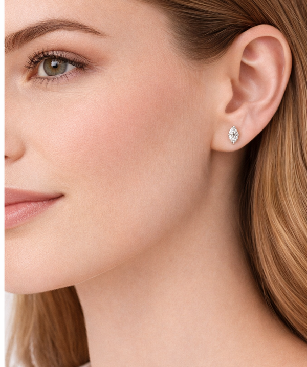 Marquise Diamond Studs - Silver Lab Grown Marquise Diamond Lifestyle