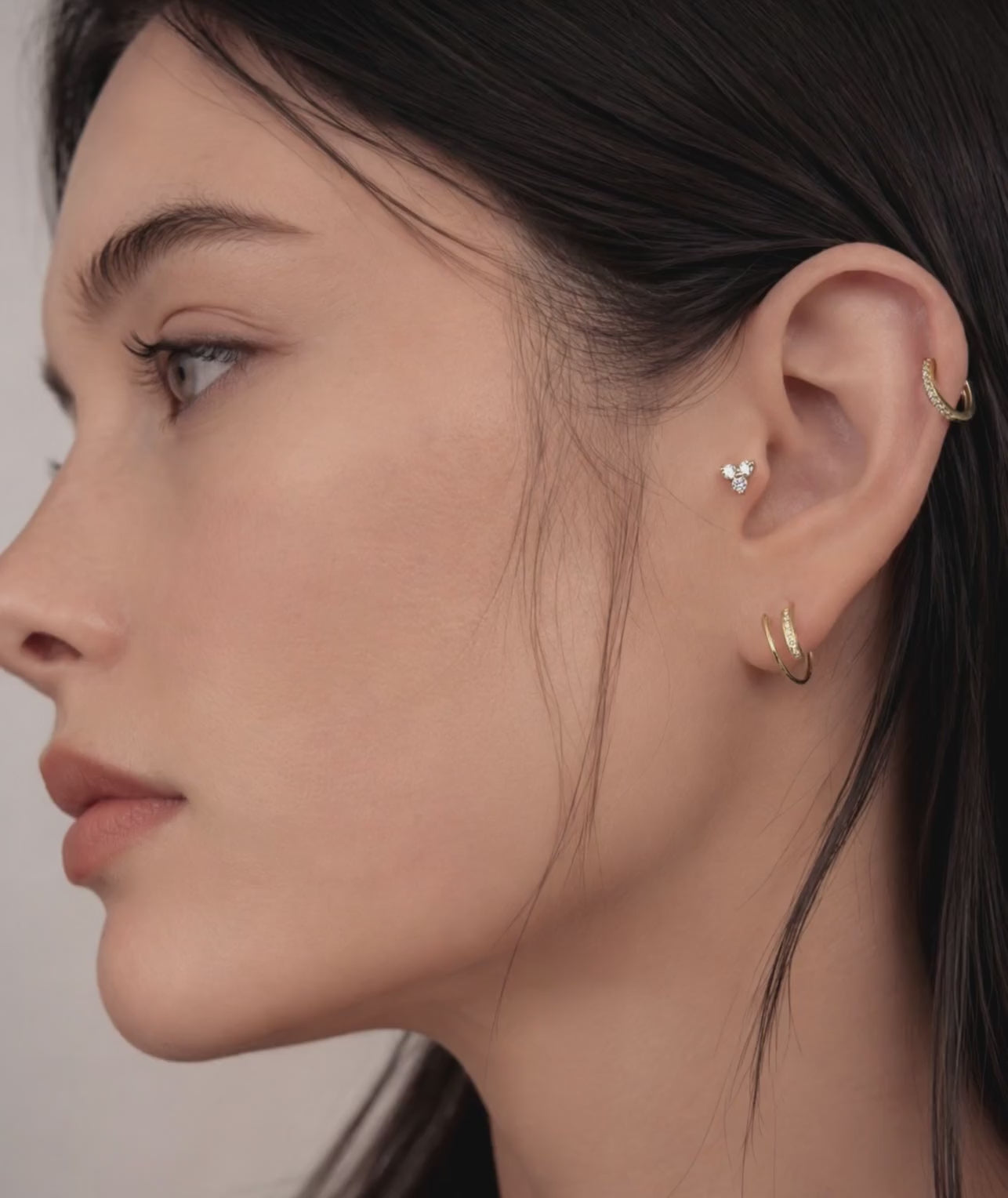 Diamond Slim Hoop Mini Single - 14K Yellow Gold Natural Diamond Video