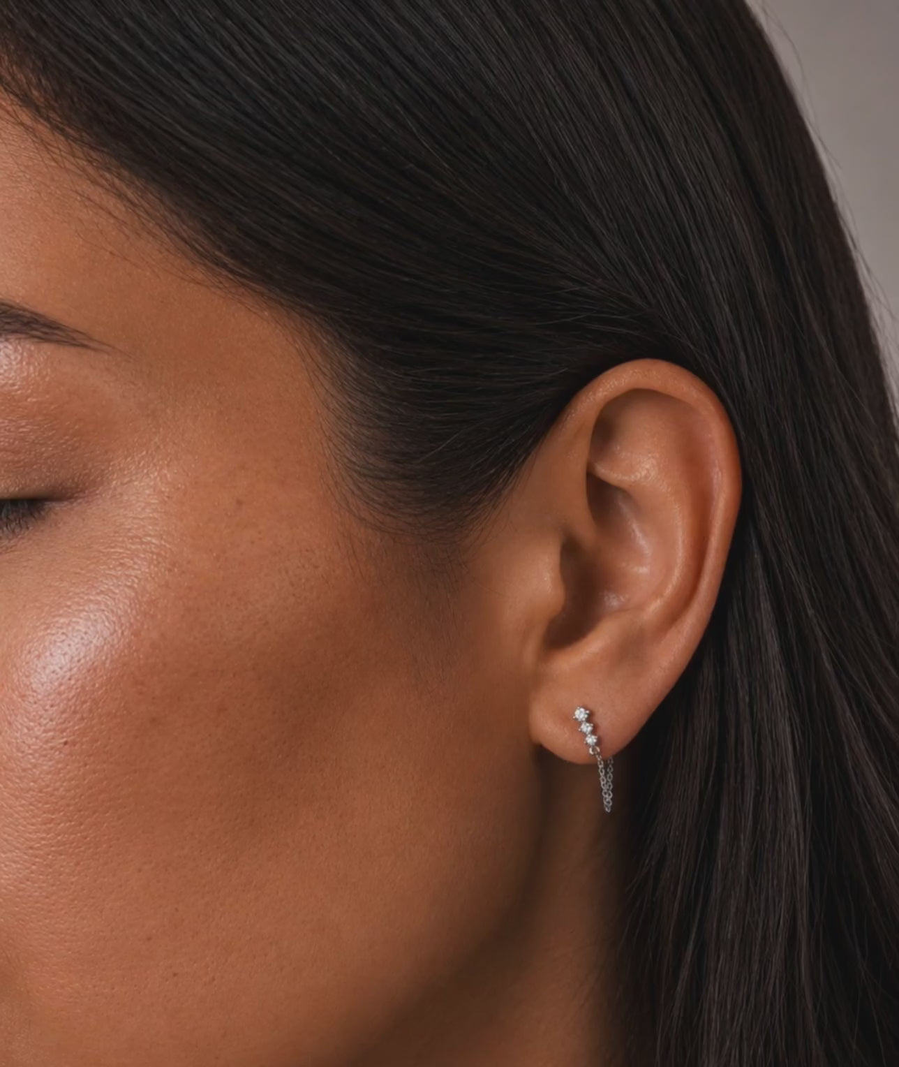 Diamond Chain Stud Single - 14K Gold Natural Diamond Video