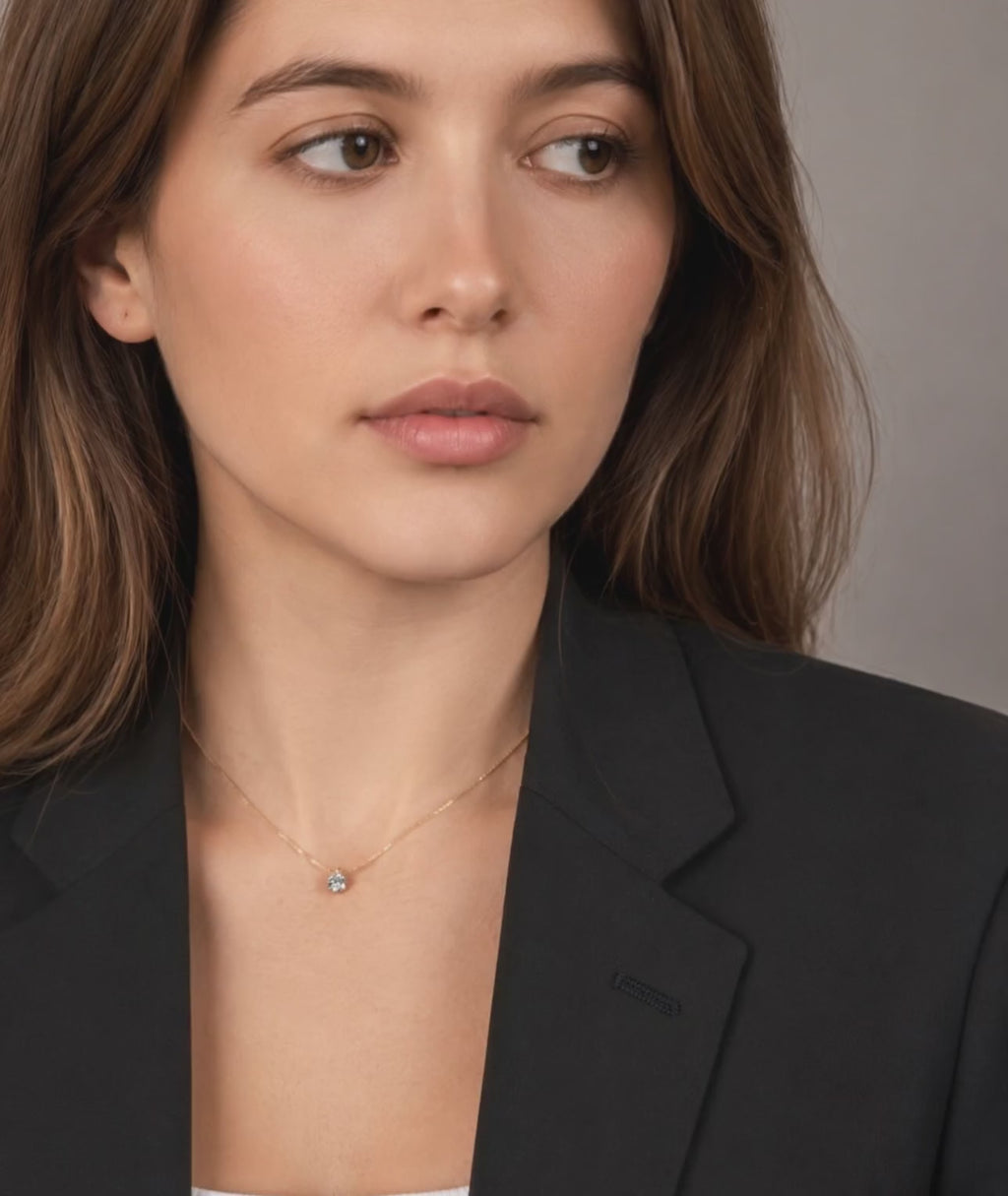 Orvielle Diamond Solitaire Necklace - 14K Gold Lab Grown Diamond Video
