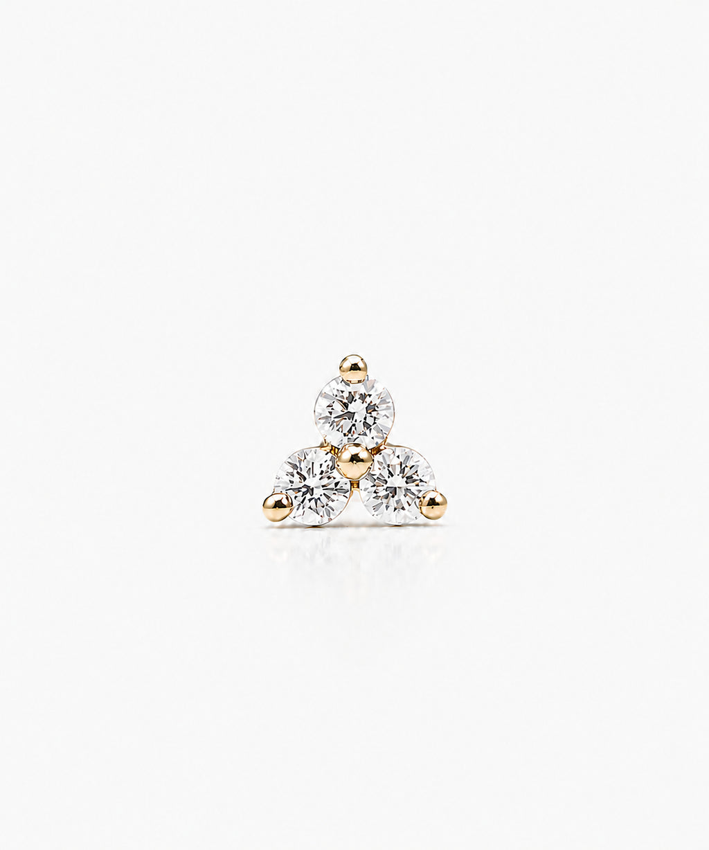Trio Diamond Stud Single - 14K Yellow Gold Lab Grown Diamond